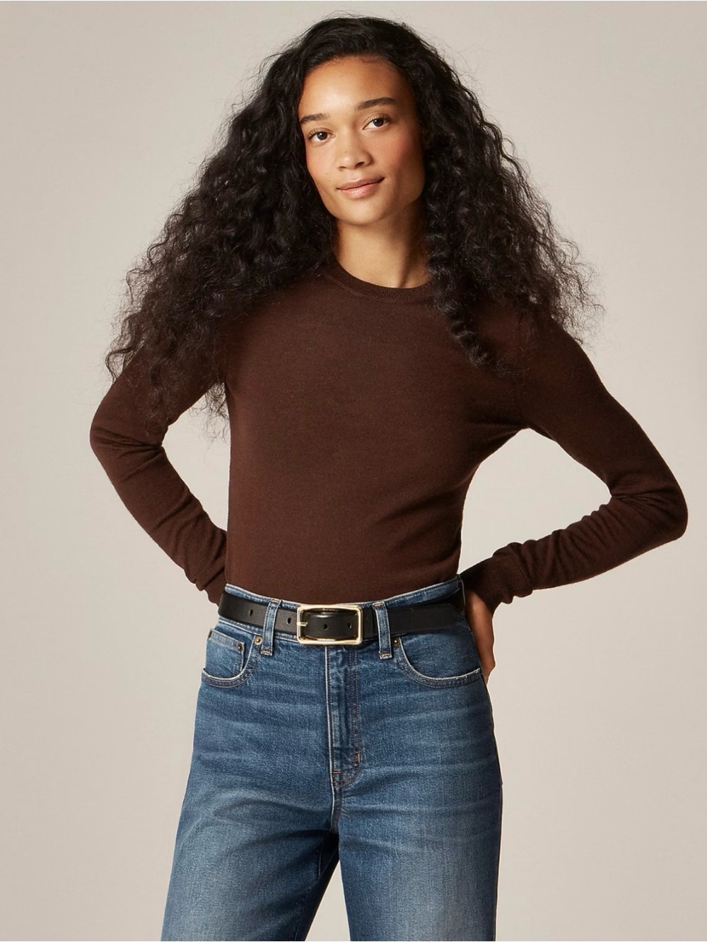 J. Crew Carolyn Fitted Crewneck Sweater brown wool small